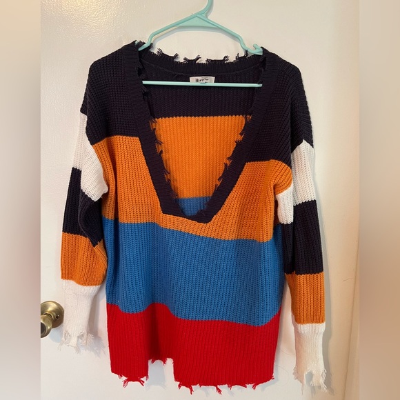 Military Hippie Tops - Military Hippie Colorful Distressed Sweater